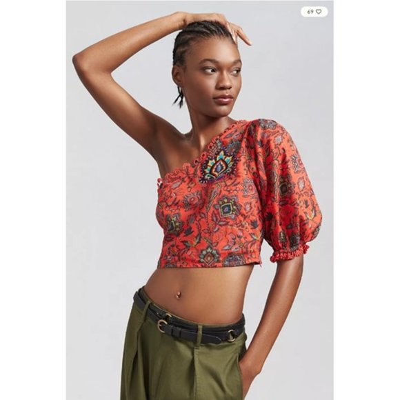 FARM Rio Tops - FARM Rio Red One-Shoulder Printed Crop Top